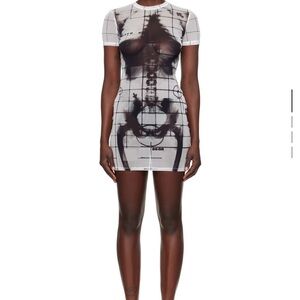 Jean Paul Gaultier White and Black X-Ray Print Short Sleeve Mini Dress